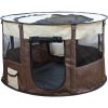 Portable Pet Soft Playpen;  Pop up Tent Indoor & Outdoor Use Durable Paw Kennel Cage;  Waterproof Bottom Removable Top Puppy Pen - brown