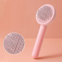 1pc Pet Grooming Brush Hair Removal Comb With Stainless Steel Teeth; Dematting Brush For Dogs & Cats - Pink