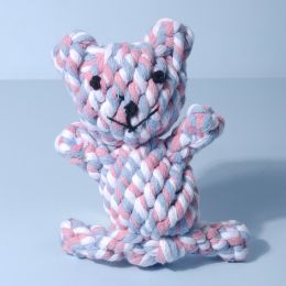 1pc Bear Shaped Pet Knot Toy - Colorful Cotton Rope Bear