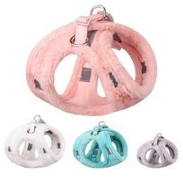 Soft and Warm Dog Harness and Leash Set - Winter Plush Dog Vest Harness with Reflective Bands - Suit: white - M