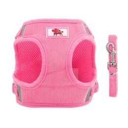 dog Harnesses and dog leash set; New dog leash corduroy breathable dog chest strap reflective pet chest strap walking dog rope set - Pink - S