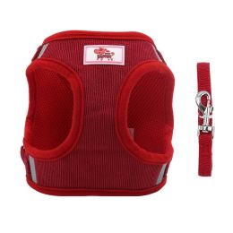 dog Harnesses and dog leash set; New dog leash corduroy breathable dog chest strap reflective pet chest strap walking dog rope set - red - M