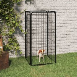Dog Playpen 4 Panels Black 19.7"x39.4" Powder-coated Steel - Black