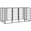 12-Panel Dog Playpen Black 19.7"x39.4" Powder-coated Steel - Black