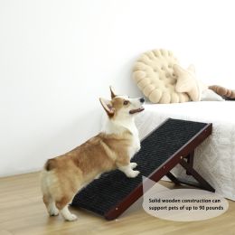 Adjustable Pet Ramp;  Folding Portable Wooden Dog Cat Ramp;  Non-Slip Paw Traction Mat Dog Step for Car;  SUV;  Bed;  Couch;  Adjustable Height from 1