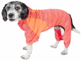 Pet Life Active 'Downward Dog' Heathered Performance 4-Way Stretch Two-Toned Full Body Warm Up Hoodie - Orange - X-Large