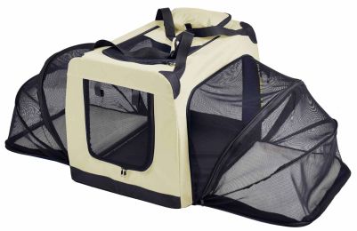 Pet Life 'Hounda Accordion' Metal Framed Soft-Folding Collapsible Dual-Sided Expandable Pet Dog Crate - Khaki - Large
