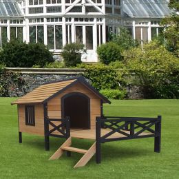 Outdoor Large Wooden Cabin House Style Wooden Dog Kennel with Porch - as Pic
