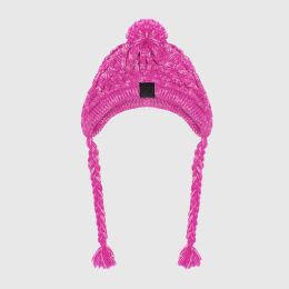 Fur Ball Warm And Windproof Fluffy Ball Knitting Method Dog Fighting Hat - Pink - M