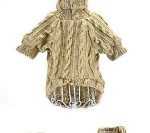 Pet Turtleneck Knitted Sweater Winter Dog Cat Keep Warm - Beige - L