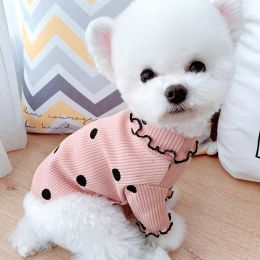Dot turtleneck dog bottoming shirt - Pink - L