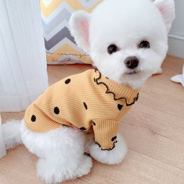 Dot turtleneck dog bottoming shirt - Yellow - L