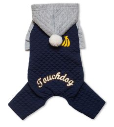 Touchdog Fashion Designer Full Body Quilted Pet Dog Hooded Sweater - Navy/Grey - X-Small