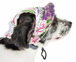 Pet Life 'Botanic Bark' Floral Uv Protectant Adjustable Fashion Canopy Brimmed Dog Hat Cap - Medium