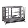 Heavy-Duty Metal Dog Kennel, Pet Cage Crate with Openable Flat Top and Front Door, 4 Wheels  - black