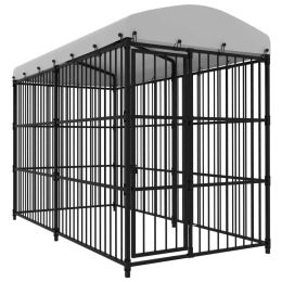 Outdoor Dog Kennel with Roof 118.1"x59.1"x82.7" - Black