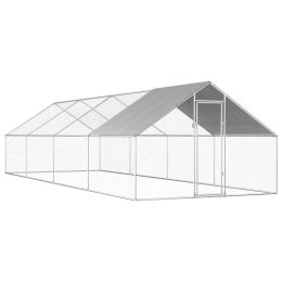 Outdoor Chicken Cage 9'x26.2'x6.3' Galvanized Steel - Silver