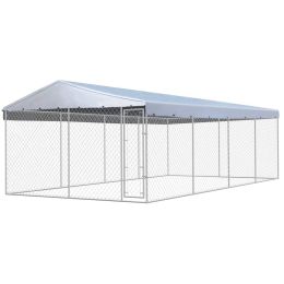 Outdoor Dog Kennel with Roof Galvanized Steel 25'x13'x7.9' - Silver