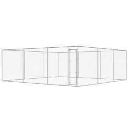 Outdoor Dog Kennel Galvanized Steel 19'x19'x6.6' - Silver