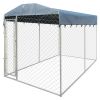 Outdoor Dog Kennel with Canopy Top 13'x6'x7.9' - Silver