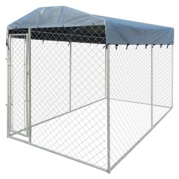 Outdoor Dog Kennel with Canopy Top 13'x6'x7.9' - Silver