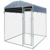 Outdoor Dog Kennel with Canopy Top 6'x6'x7.9' - Silver