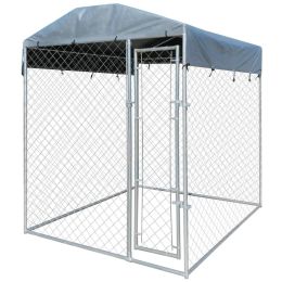 Outdoor Dog Kennel with Canopy Top 6'x6'x7.9' - Silver
