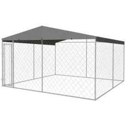 Outdoor Dog Kennel with Roof 13'x13'x7.9' - Silver