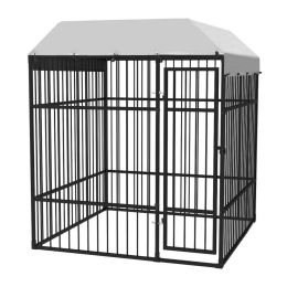Heavy-Duty Outdoor Dog Kennel with Roof 6'x6'x7.5' - Black