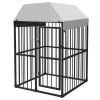 Heavy-Duty Outdoor Dog Kennel with Roof 4'x4'x6.2' - Black