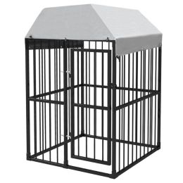 Heavy-Duty Outdoor Dog Kennel with Roof 4'x4'x6.2' - Black