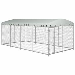 Outdoor Dog Kennel with Roof 26.2'x13.1'x7.5' - Silver