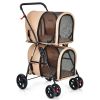 Double Pet Stroller 4-in-1 With Detachable Carrier And Travel Carriage - beige - Pets