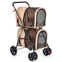 Double Pet Stroller 4-in-1 With Detachable Carrier And Travel Carriage - beige - Pets