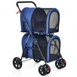 Double Pet Stroller 4-in-1 With Detachable Carrier And Travel Carriage - navy - Pets