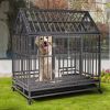 37"L x 41"H Heavy Duty Metal Dog Kennel Cage Crate with 4 Universal Wheels, Openable Pointed Top and Front Door, Black - black
