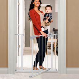 Easy Walk Thru Pet Gate Safety Gate Durability Dog Gate For House, Stairs, Doorways, Fits Openings 29.5" to 32" - white