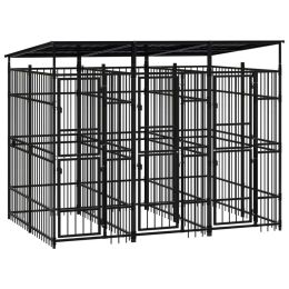 Outdoor Dog Kennel with Roof Steel 59.5 ftÂ¬â‰¤ - Black