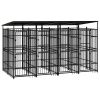 Outdoor Dog Kennel with Roof Steel 79.3 ftÂ¬â‰¤ - Black