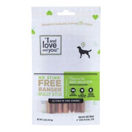 I And Love And You Dog Chews - No Stink Free Ranger Bully Stix - Beef - 5 count - case of 6 - 1278118
