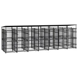Outdoor Dog Kennel with Roof Steel 138.9 ftÂ¬â‰¤ - Black