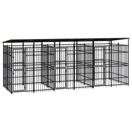 Outdoor Dog Kennel with Roof Steel 119 ftÂ¬â‰¤ - Black