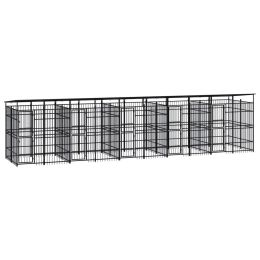 Outdoor Dog Kennel with Roof Steel 198.4 ftÂ¬â‰¤ - Black
