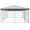Outdoor Dog Kennel with Roof Galvanized Steel 25'x13'x7.9' - Silver