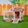Wooden Rabbit Hutch 40.7" L x 23.4" W x 30" H; Bunny Cage with 4 Wheels; Auburn - default