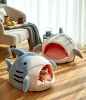 Washable Shark Cat House Cute Pet Sleeping Bed Warm Soft Cat Nest Kennel Kitten Cave  - Grey - M 49x45x33 cm