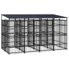 Outdoor Dog Kennel with Roof Steel 79.3 ftÂ¬â‰¤ - Black