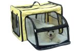 Pet Life Capacious Dual-Expandable Wire Folding Lightweight Collapsible Travel Pet Dog Crate - Khaki - Medium