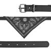 Adjustable Bandana Leather Pet Collar Triangle Scarf - Black - S