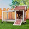 Wooden Rabbit Hutch 40.7" L x 23.4" W x 30" H; Bunny Cage with 4 Wheels; Auburn - default
